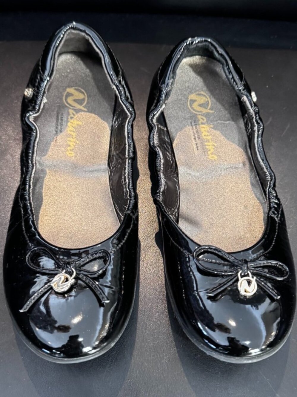 Naturino Girls' Black Patent Leather Ballet Flats, Size US 2/EU 33, New